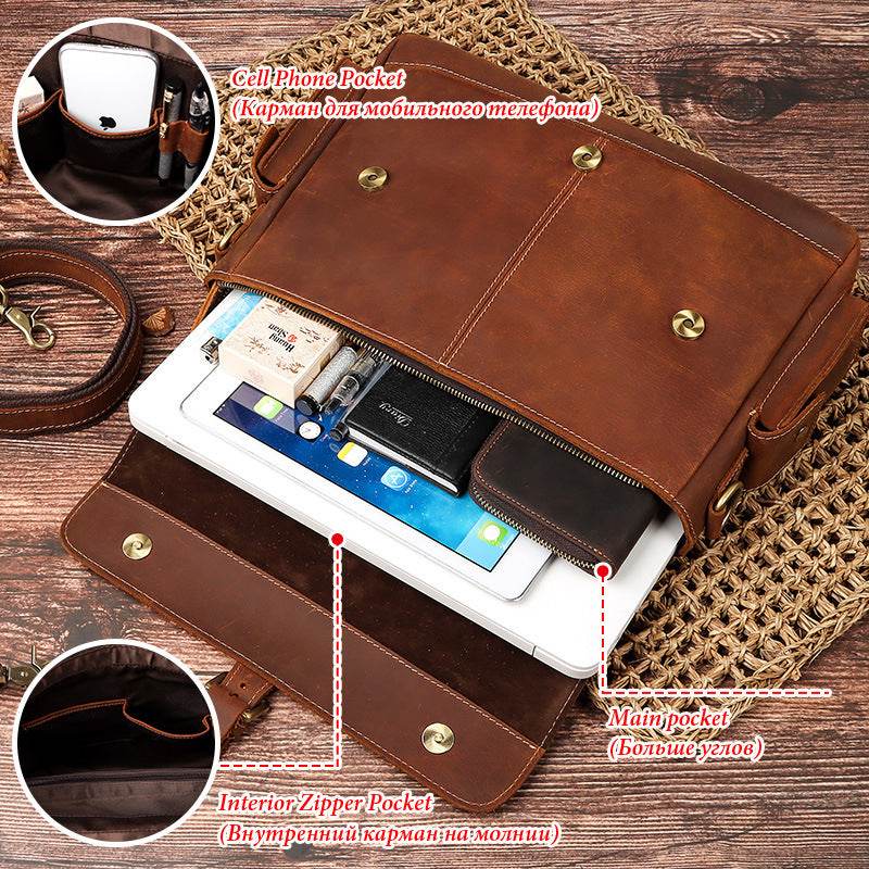 Business leather men's briefcase - Mubimart