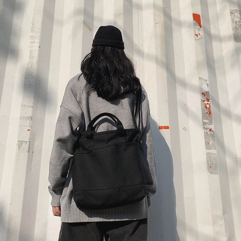 Solid Color Messenger Korean Girls' Canvas Satchel - Mubimart