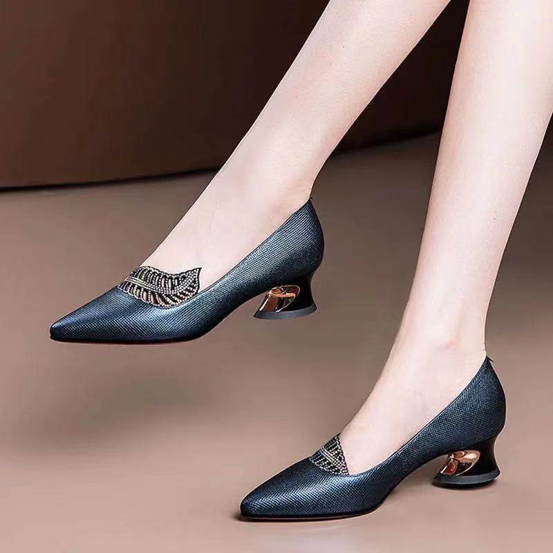 Low-Heel Pointed Toe All-Match Pumps - Mubimart