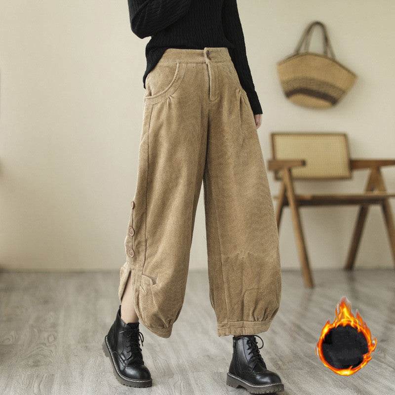 Oversized Loose And Thick Corduroy Plush High Waist Capris - Mubimart