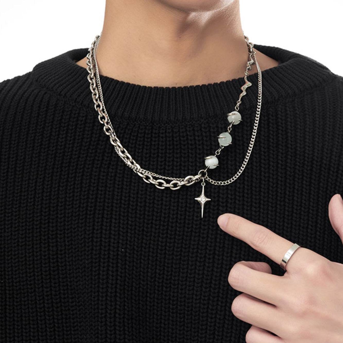 Opal Titanium Steel Necklace For Men - Mubimart