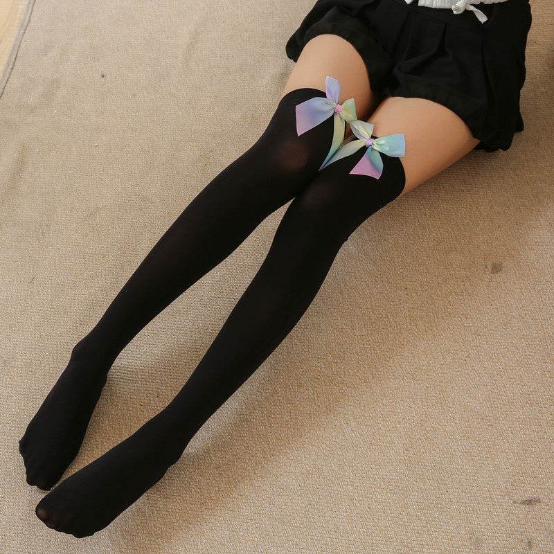 White Bow Knee-high Foot Socks - Mubimart