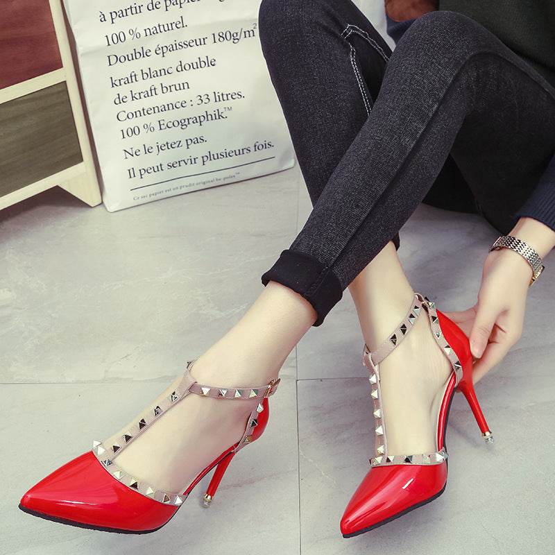 Studded pointed high heels - Mubimart