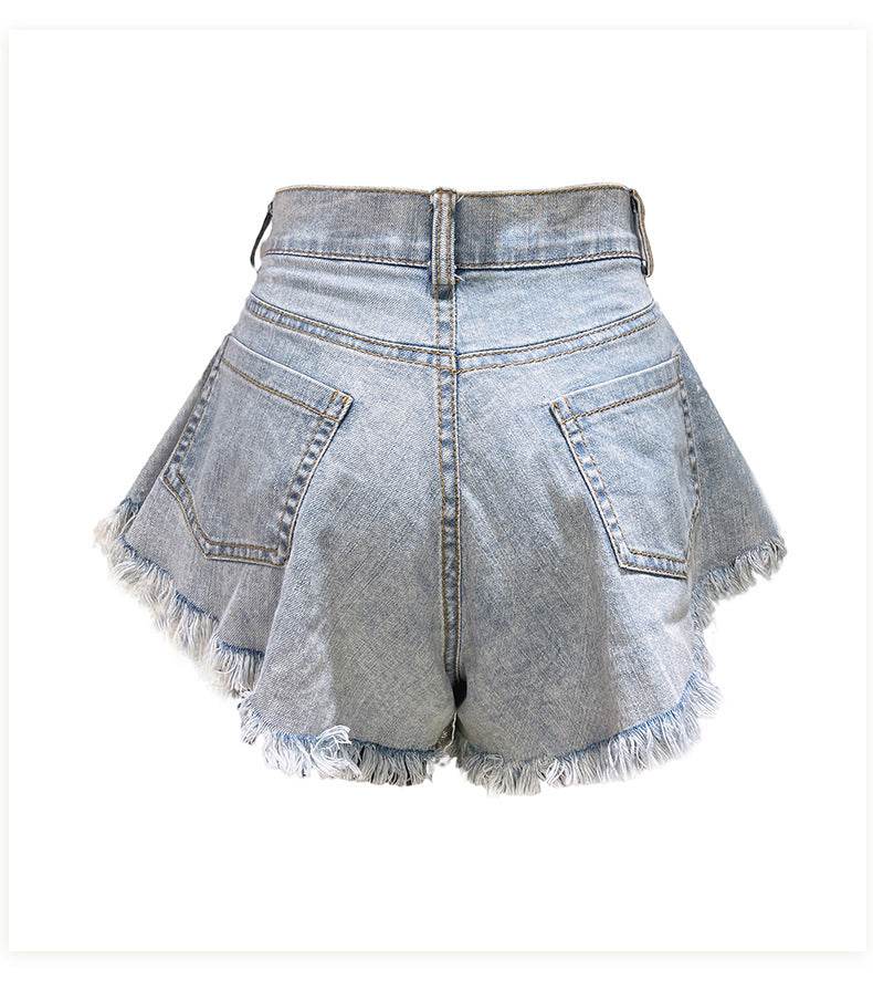 High Waist Loose-fitting Tassel Denim Shorts For Women - Mubimart