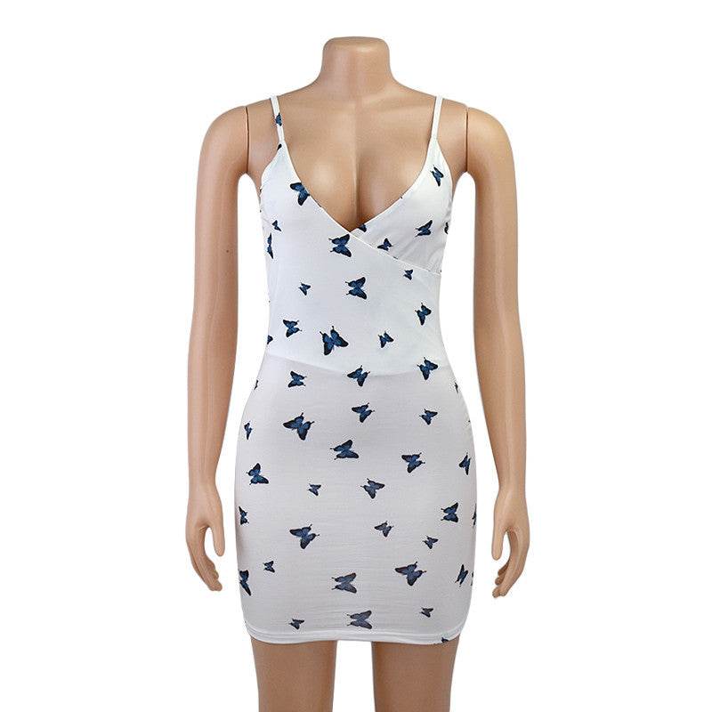 Fashion Printed Pleated Bodycon Strap Dress - Mubimart