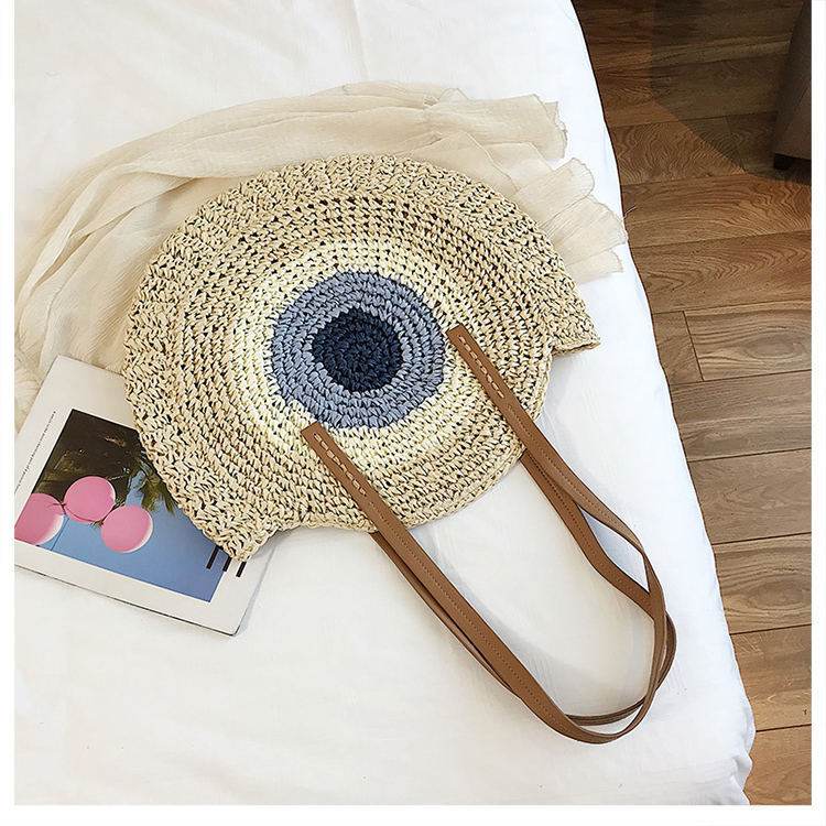 Round Straw Bags Women Summer Rattan Bag Handmade Woven Beach Cross Body Bag - Mubimart