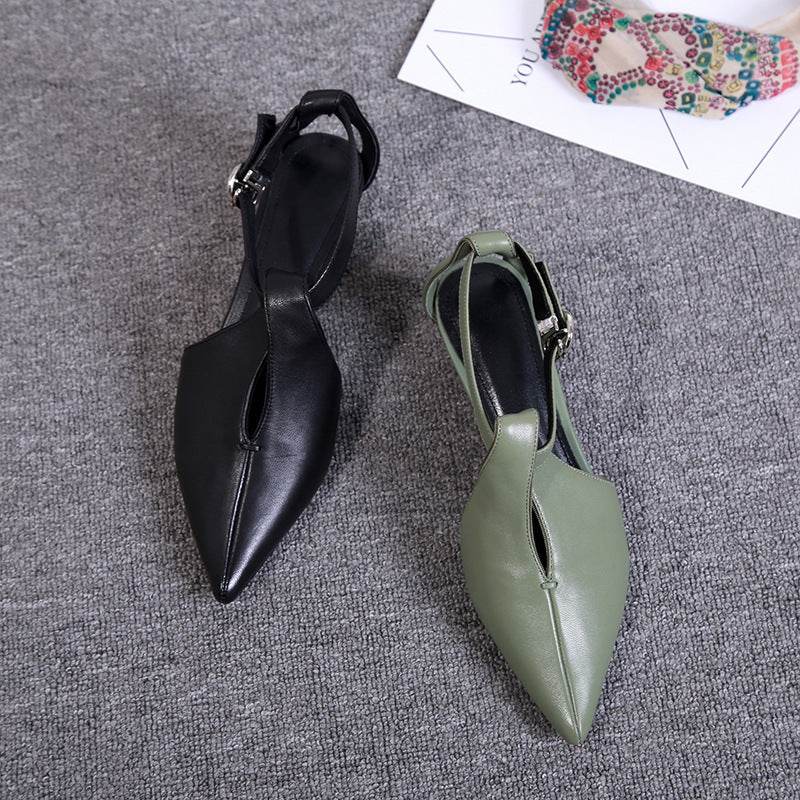 Net Celebrity Style Buckle Korean Version Of All-match Kitten Heel Women's Shoes - Mubimart