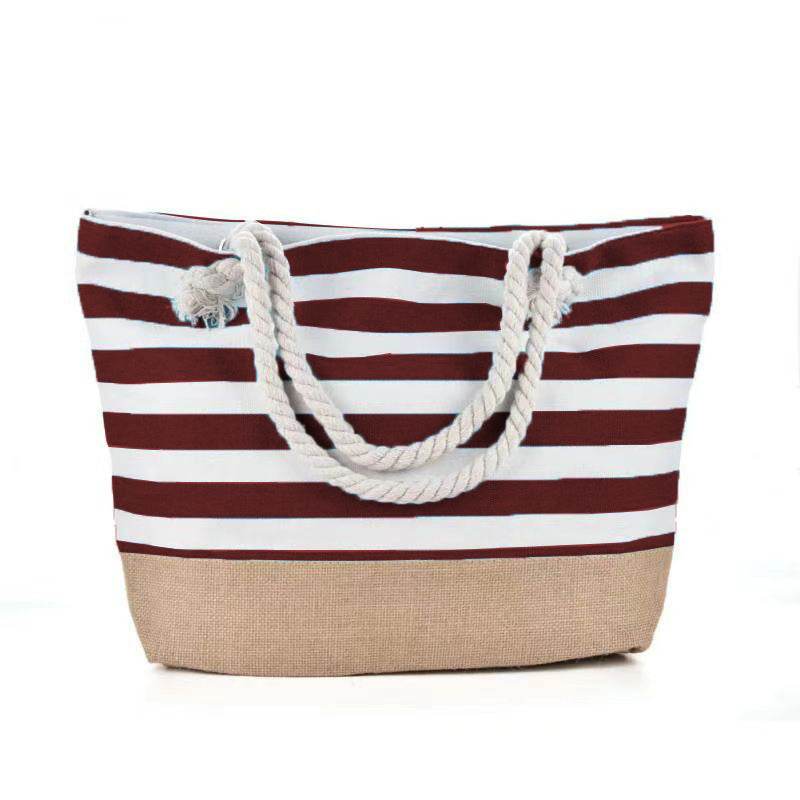 Striped Beach Bag Casual Large Capacity Women Shoulder Bags - Mubimart