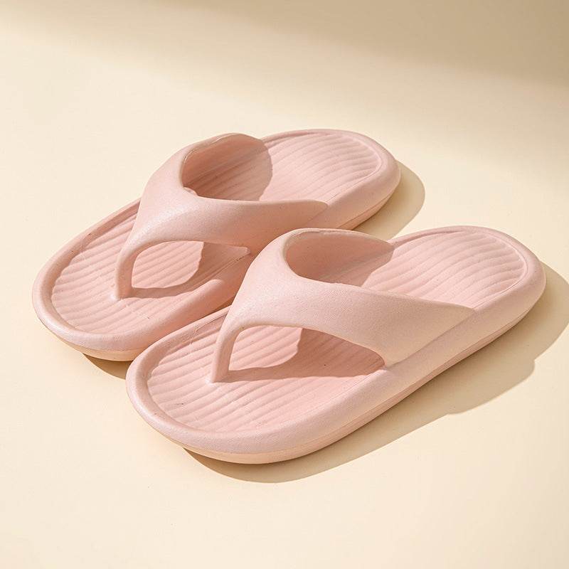 Solid Color Striped Texture Flip-Flops Slippers For Women Men Non-slip Wear-resistant House Shoes Summer Outdoor Beach Shoes Couple - Mubimart