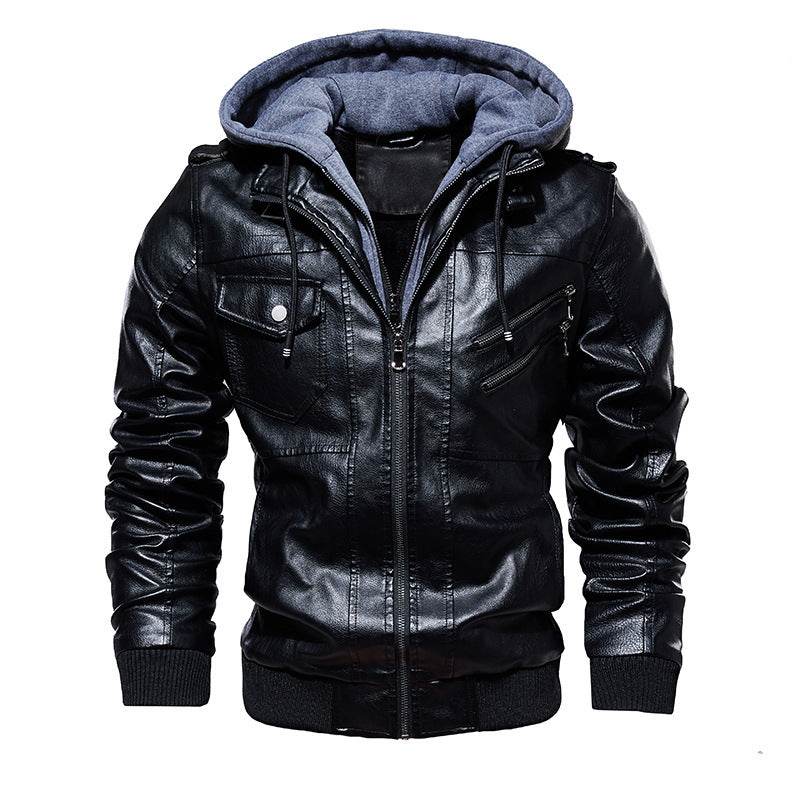 Men's Leather Jacket Men's PU Leather Hooded Leather Jacket - Mubimart