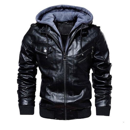 Men's Leather Jacket Men's PU Leather Hooded Leather Jacket - Mubimart