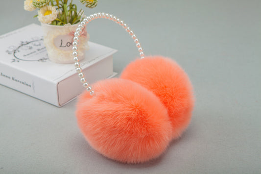 Fashion Women's Plush Rabbit Fur Pearl Earmuffs