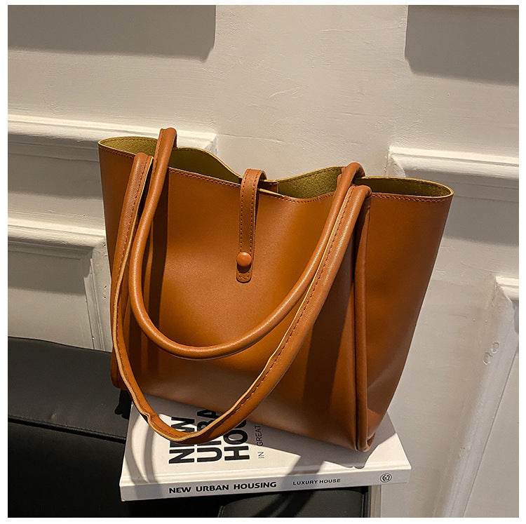 Casual Large Capacity Tote Bags For Women Fashion Solid Color Shopping Shoulder Bag With Wallet Ladies Handbag - Mubimart