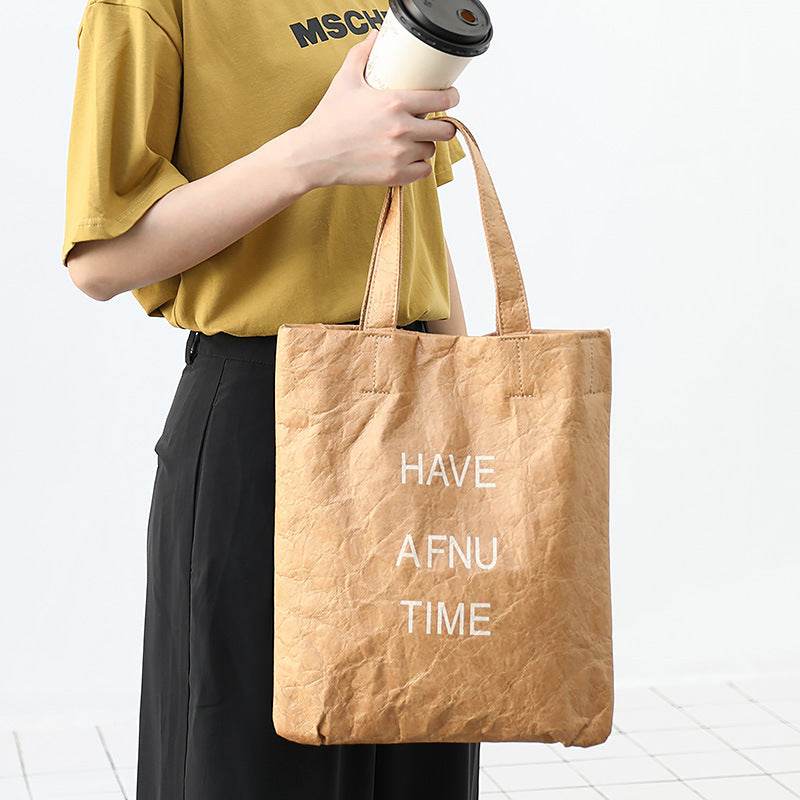 Simple Vintage Washed Kraft Tote Bag Women - Mubimart