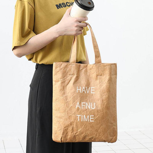 Simple Vintage Washed Kraft Tote Bag Women - Mubimart