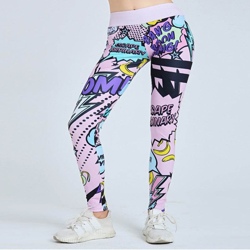 Cross Border New European And American Cartoon Pattern English Alphabet Digital Printing Yoga Tight Thin Bottomed Capris - Mubimart