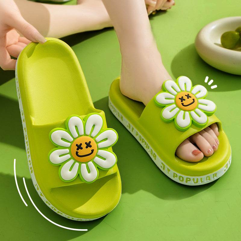 Summer Flower Slippers Women New Fashion Letter Garden Shoes Indoor Anti-Slip Floor Bathroom Bathing Home Slipper - Mubimart