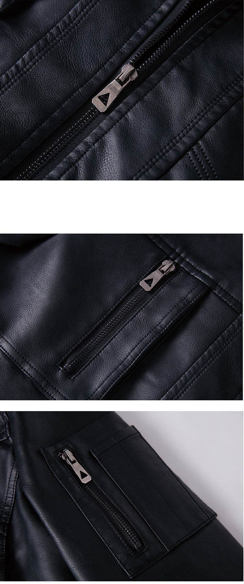 Men's washed leather leather jacket - Mubimart