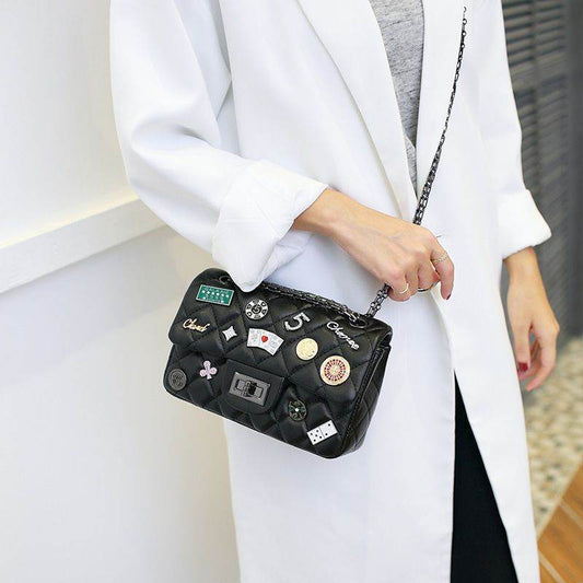 Women Handbag Shoulder Tote Badge Bag Leather - Mubimart