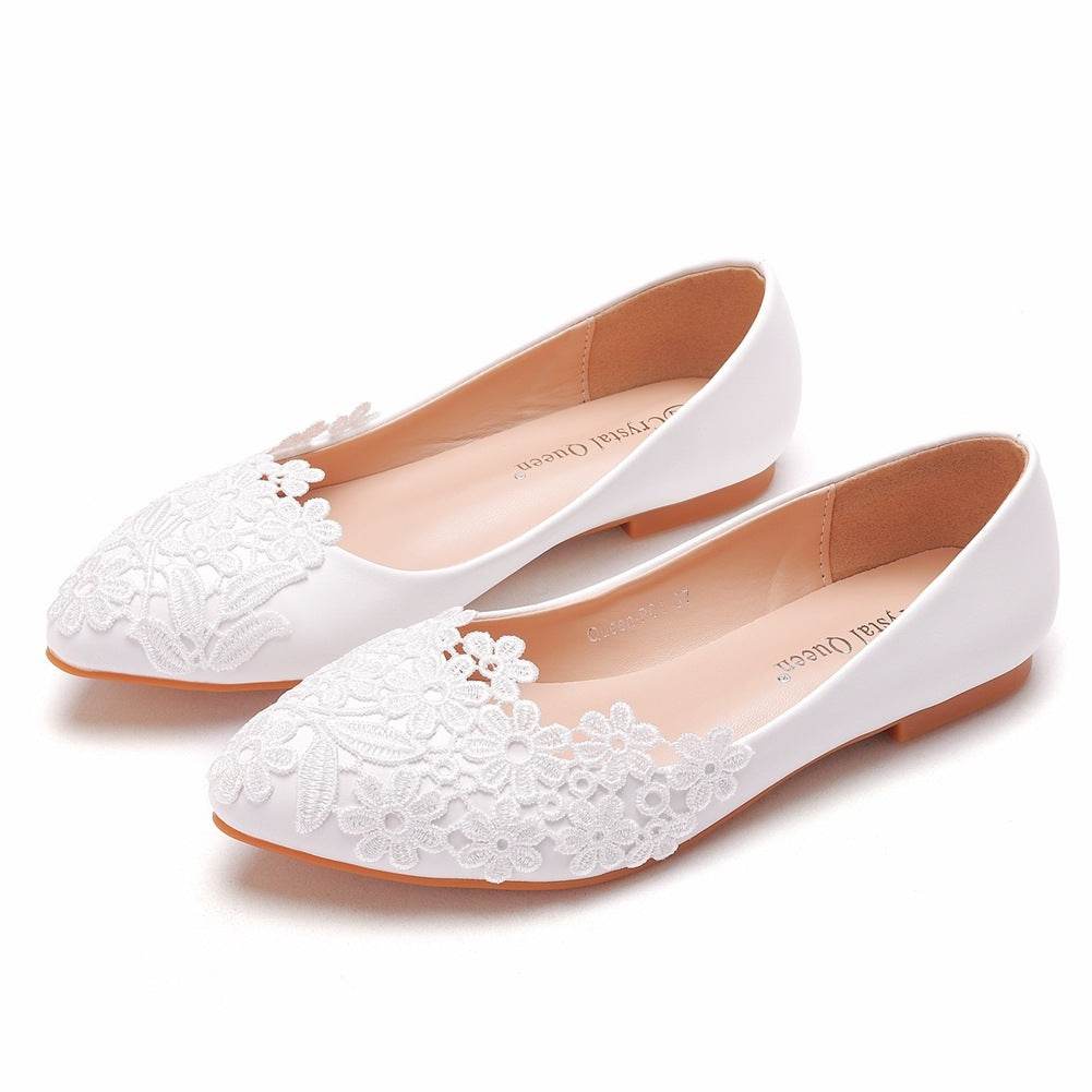 White Pointed Toe Casual Flat Shoes - Mubimart