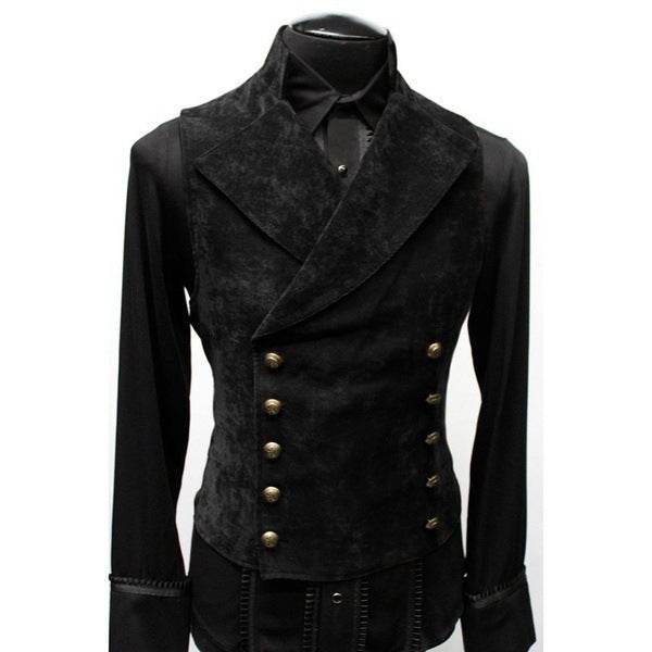 Suit Stand Collar Suede Double Breasted Vest - Mubimart