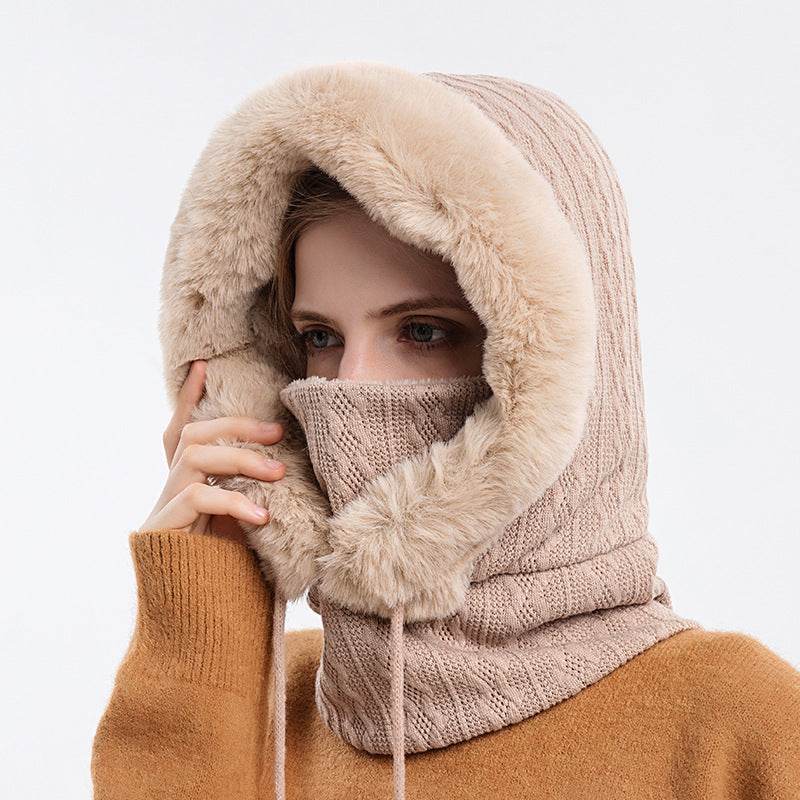 Winter Thick Plush Hat With Scarf Windproof Warm Knit Hats Hooded For Women - Mubimart