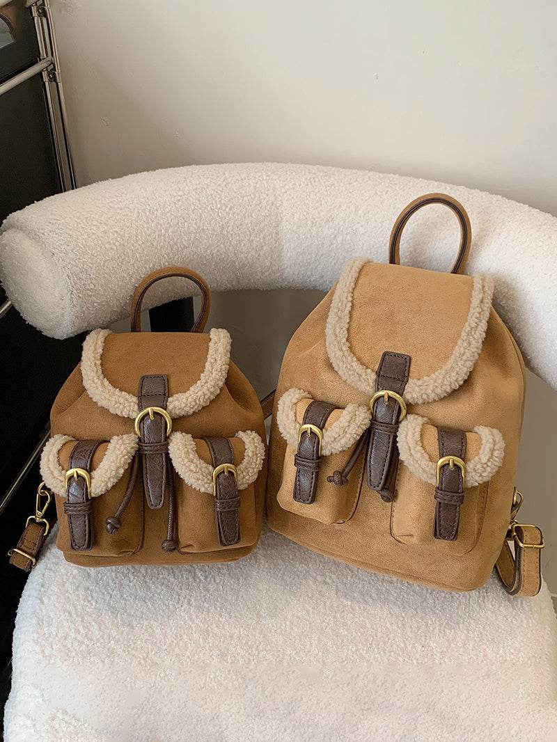 Lamb Wool Backpack Scrub For Women - Mubimart