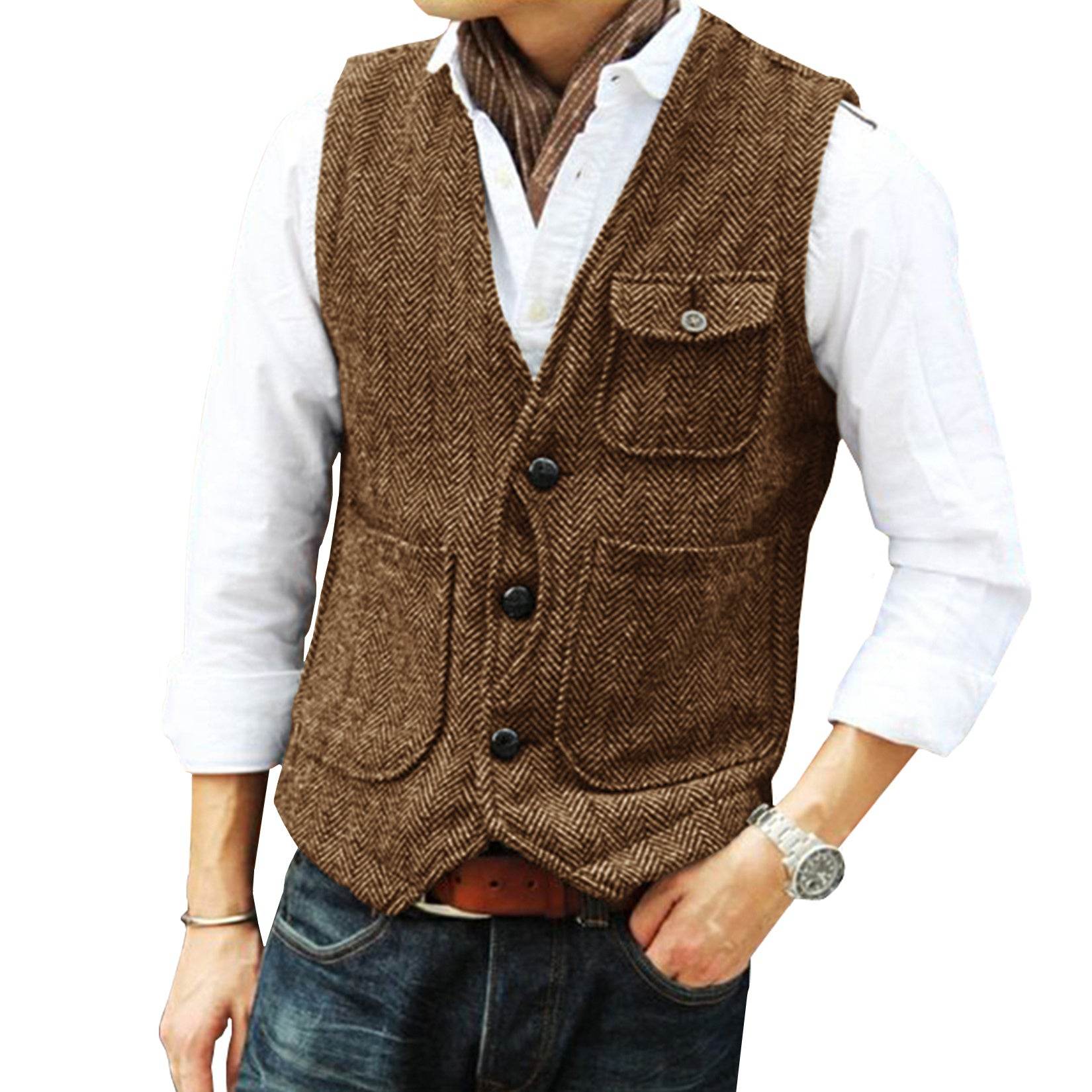 Herringbone Men's Suit Vest Vest - Mubimart