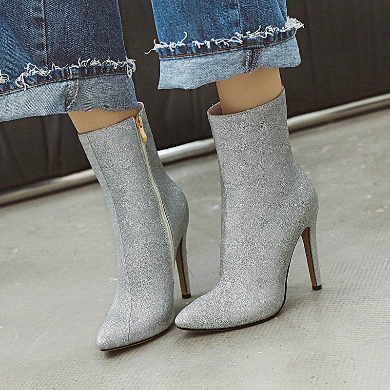 Sequined side zip stilettos - Mubimart
