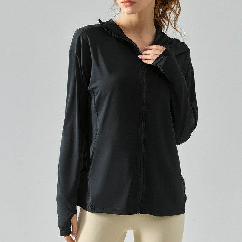 Women's Summer Outdoor Zipper Hooded Sun-proof Top UV-proof Cool Feeling Workout Top - Mubimart