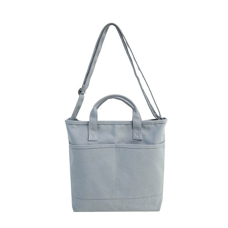 Solid Color Messenger Korean Girls' Canvas Satchel - Mubimart