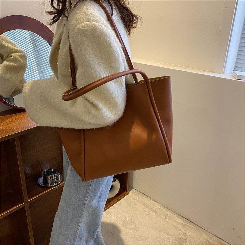 Casual Large Capacity Tote Bags For Women Fashion Solid Color Shopping Shoulder Bag With Wallet Ladies Handbag - Mubimart
