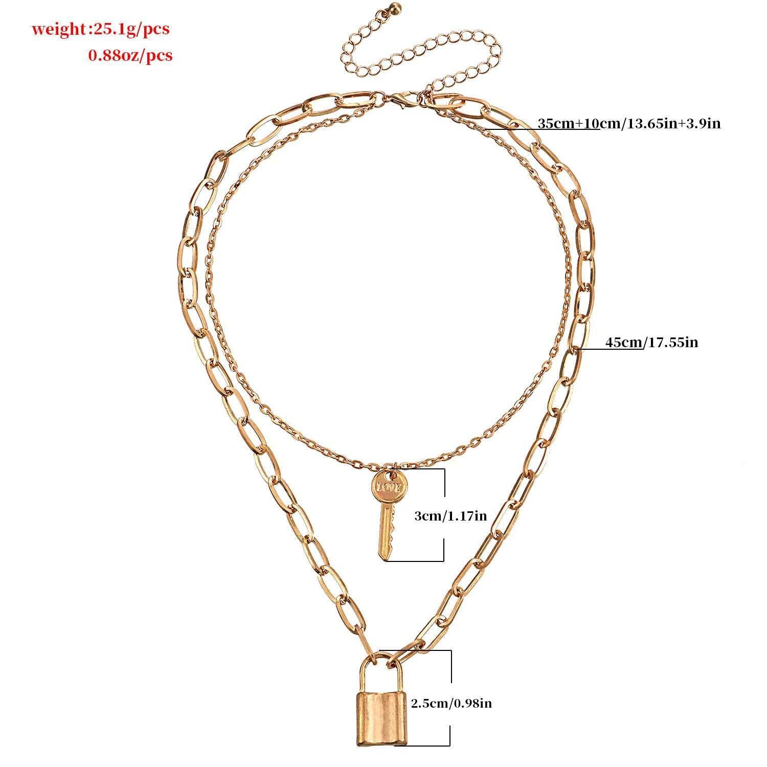 Chain Padlock Key Pendant Necklace Women - Mubimart