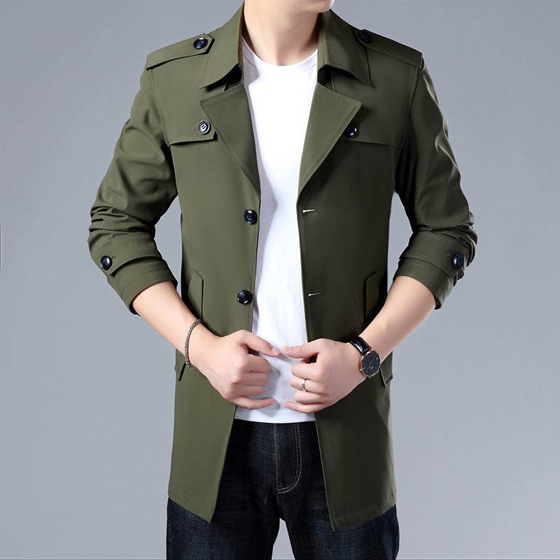 Spring And Autumn Men's Trench Coat With Buttons Top Quality Jacket Slim Regular Classic Jacket - Mubimart