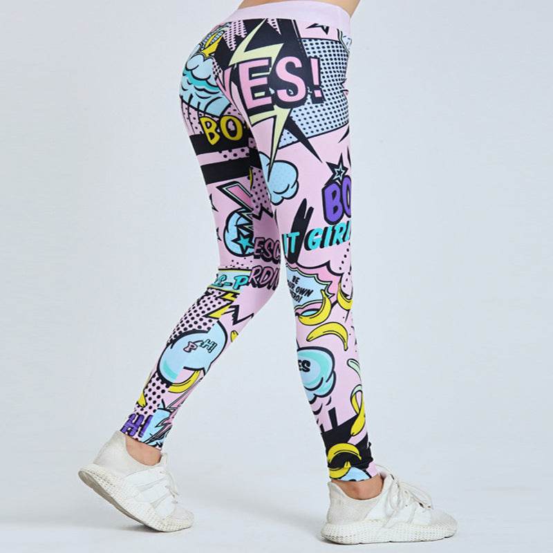 Cross Border New European And American Cartoon Pattern English Alphabet Digital Printing Yoga Tight Thin Bottomed Capris - Mubimart