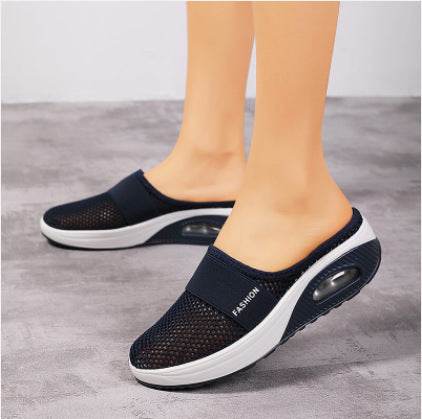New Women's Slipper Head Large Size Thick Sole Sandals Platform Breathable Mesh Flat Shoes Women Flip Flops - Mubimart