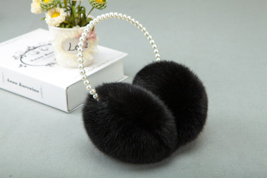 Fashion Women's Plush Rabbit Fur Pearl Earmuffs