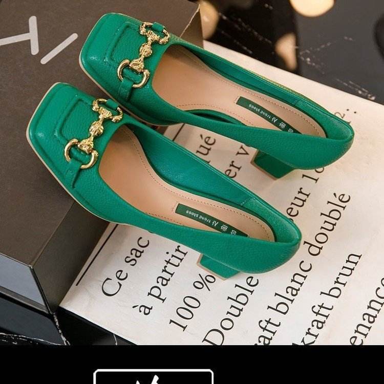 Women's French Mary Jane Chunky Heel Shoes - Mubimart