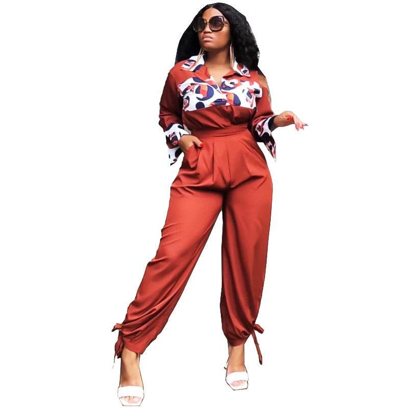 African Plus Size Women's Printed Casual Jumpsuit - Mubimart