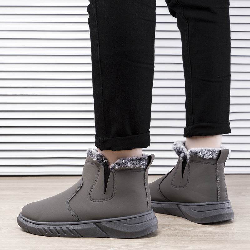 Winter Snow Boots Men V Cutout Shoes With Plush Ankle Boots - Mubimart