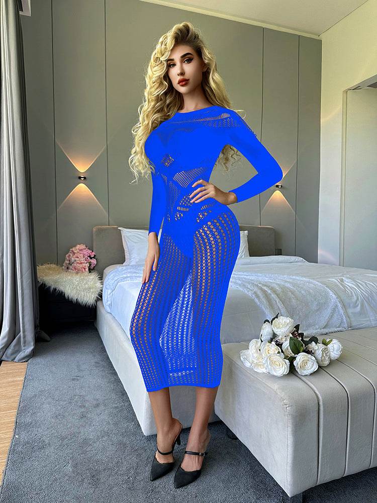 Sexy Lingerie Nightdress Super Plus Size Long Sleeve Transparent Cutout - Mubimart