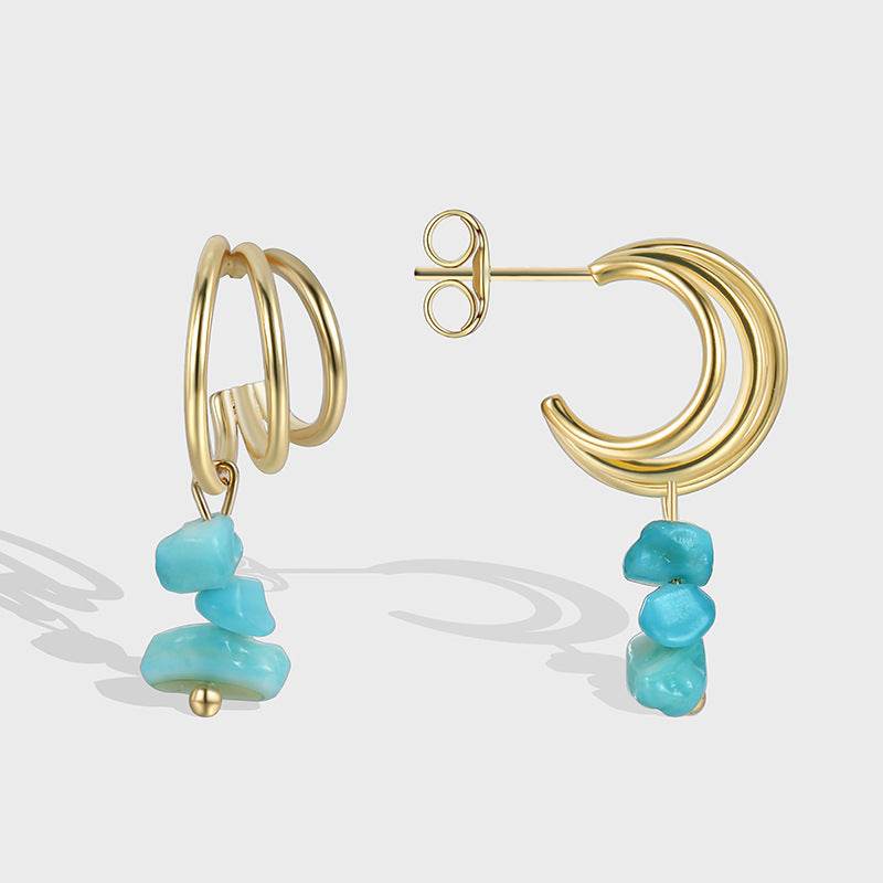 C Shape Hoop Earrings Women Turquoise - Mubimart