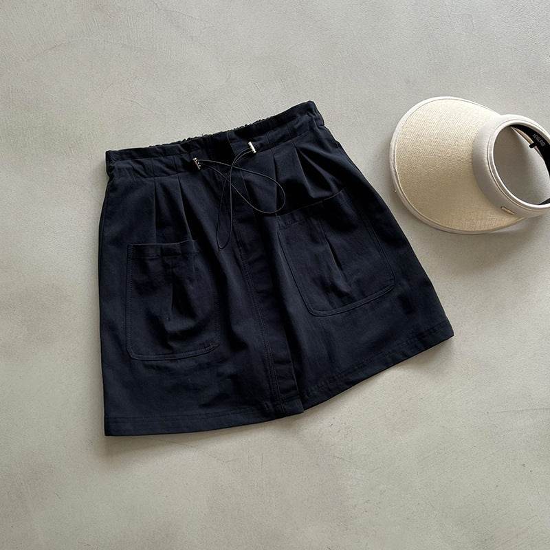 Drawstring Elastic Waist Skirt Large Workwear With Pocket Skirt - Mubimart
