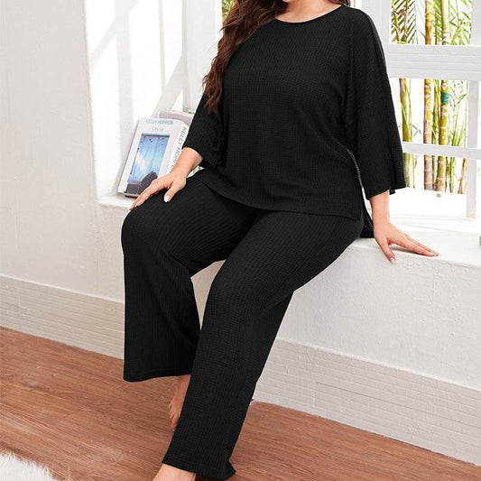 Women's Plus Size Casual Pajama Set 34 Sleeve - Mubimart