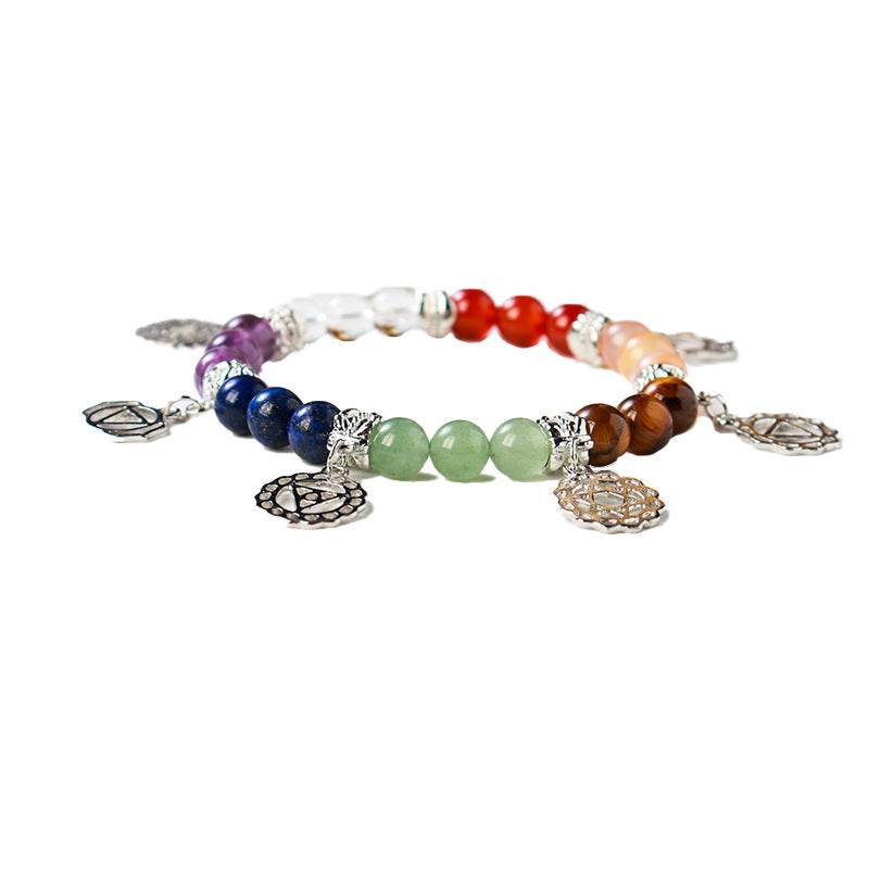 Natural Gemstone Silver Plated Rainbow Color Bracelet - Mubimart