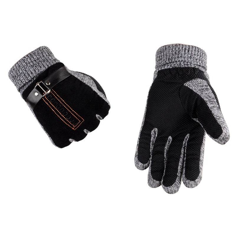Mens Pigskin Gloves Winter Skiing Outdoor Riding Warmth Thickened Non Slip - Mubimart