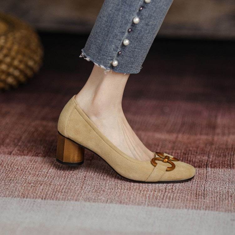 Blue Square Toe Pumps Single Women's Shoes - Mubimart