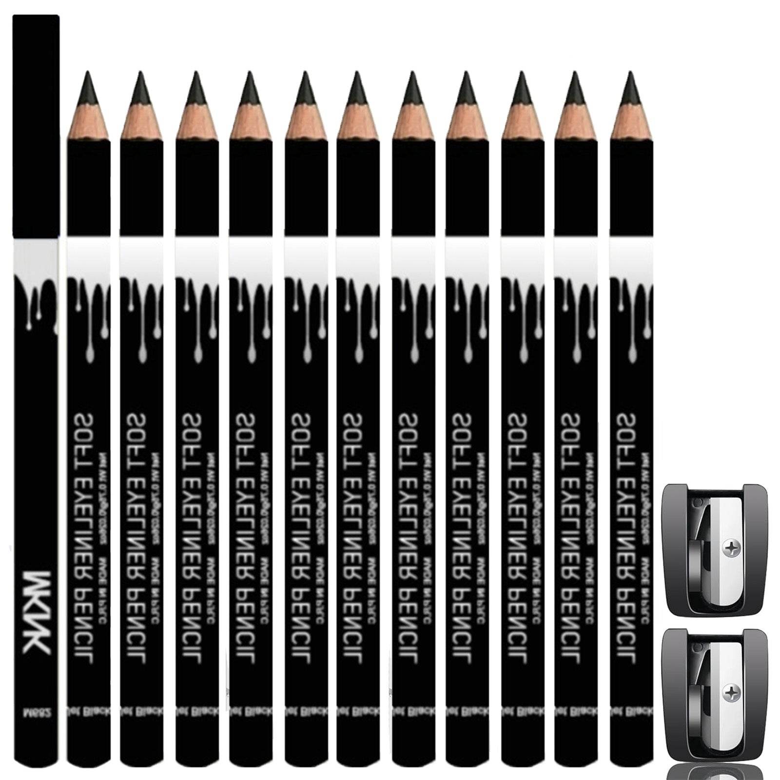 12 Piece White And Black Eyeliner Pencil Set For Eyebrows, Eyeshadow And Lips. Includes Sharpener. Waterproof , Long-lasting - Mubimart