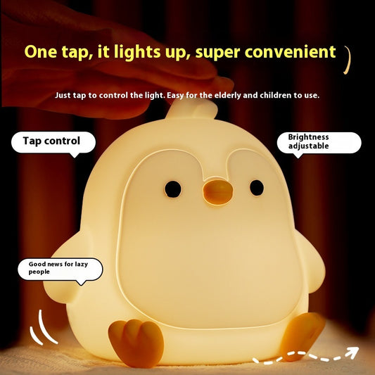 Baby Penguin Small Night Bedroom Bedside Silicone Pat Lamp
