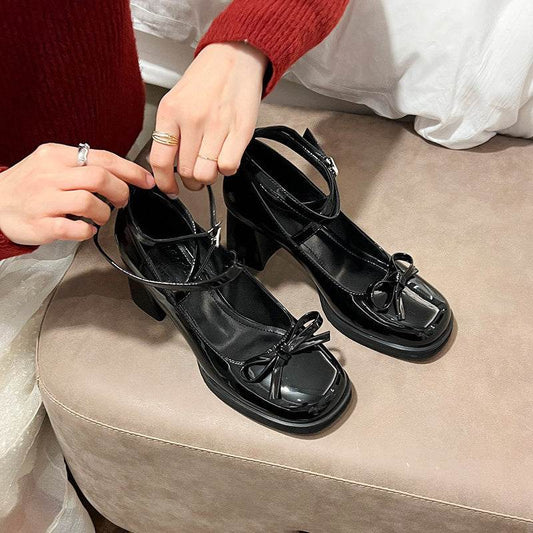 Cross Bow Mary Jane British Leather Shoes - Mubimart